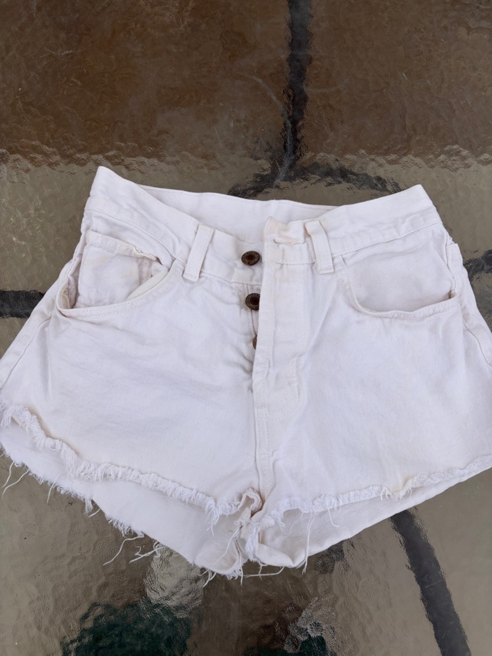 PacSun White High-Rise Frayed Hem Jean Shorts